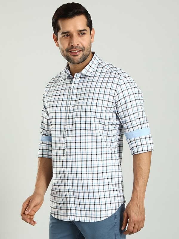 Indian Terrain Men's Regular Fit Full Sleeve Checkered White Shirt